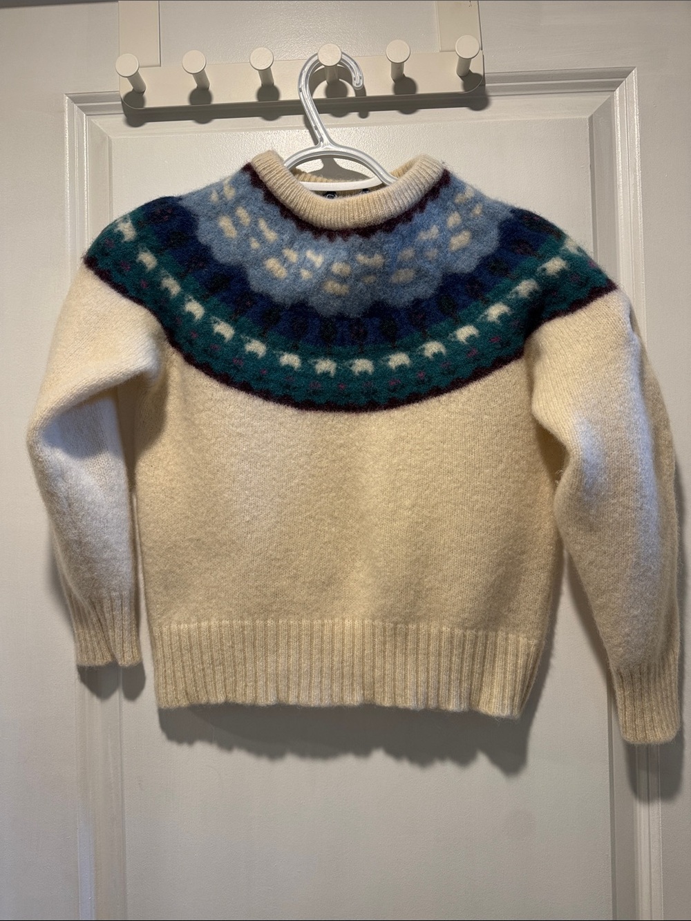 Vintage 80s The Woolrich Woman Sheep Fair Isle Wool Sweater Cream XS